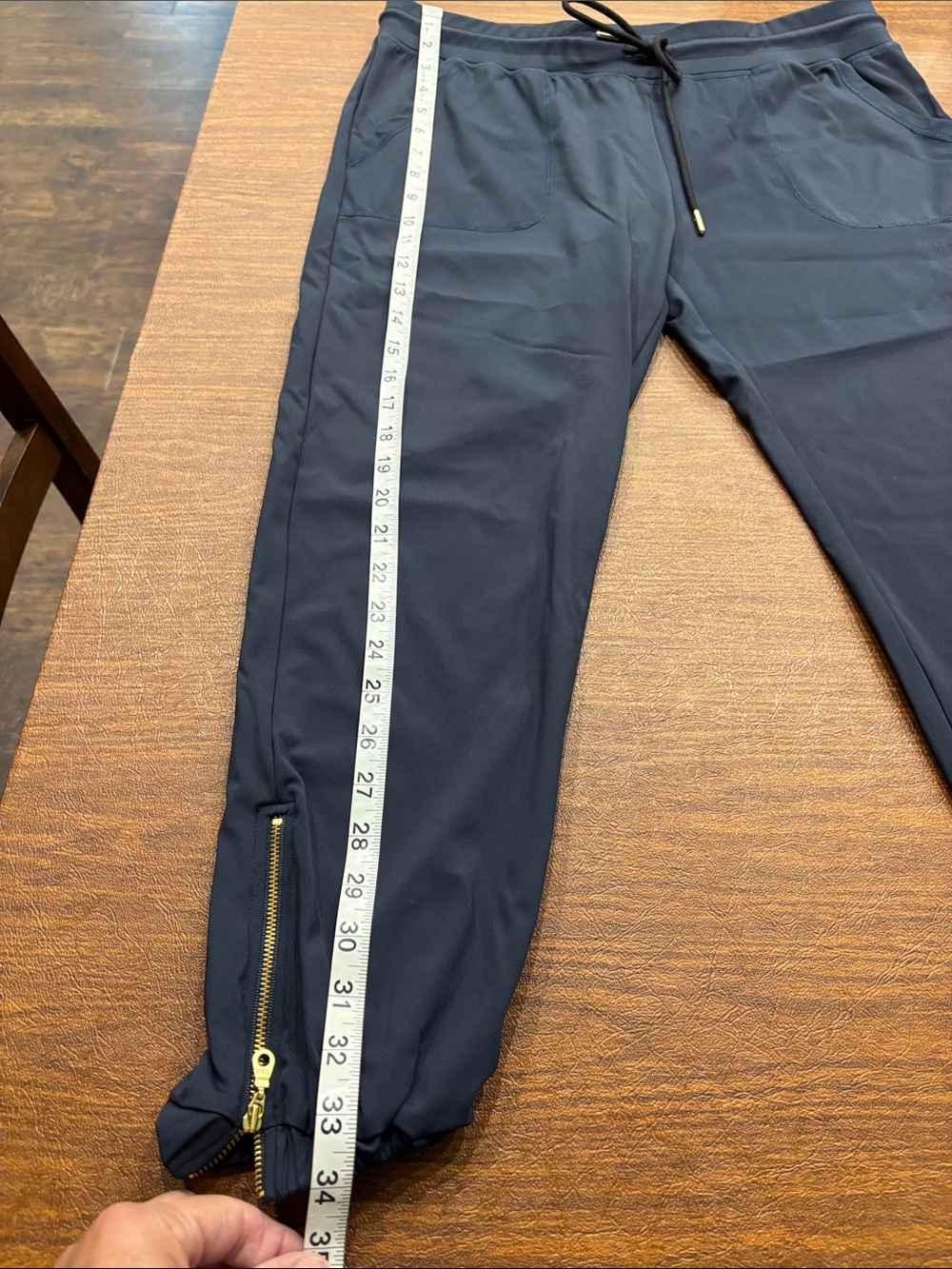 Women's Navy Drawstring Jogger Pants with Ankle Zipper